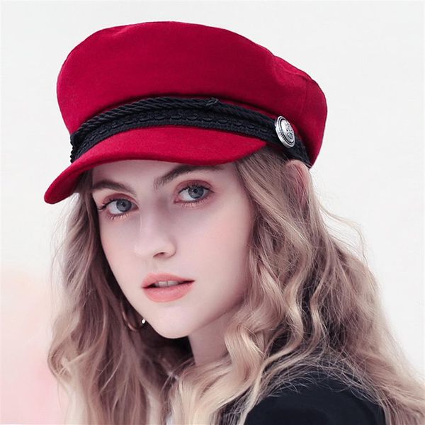 Kış Beyzbol Kapağı Kadınlar French Style Yün Baker's Boy Hat Cap Cool Hats Kadın Beyzbol Şapkaları Siyah Vizör Şapka Casquette 2010264t
