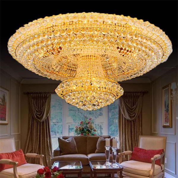 Lampade da soffitto in cristallo dorato americano Lampadari da soffitto di lusso europei Apparecchio Rotondo Soggiorno Hotel Hall Lustres Decorazioni di illuminazione per interni domestici