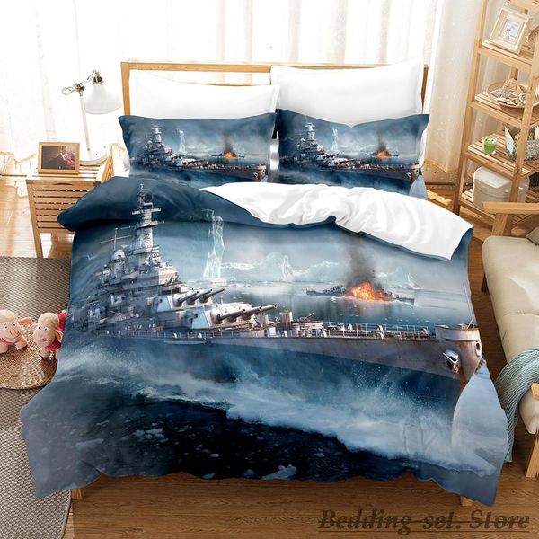 Conjuntos de cama World of Warships Set Single Twin Full Queen King Size Cama Adulto Kid Quarto Duvetcover Conjuntos Anime Parure de Lit 230906