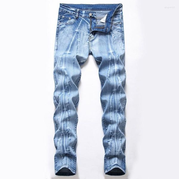 Herren-Jeans, modisch, lässig, bedruckt, Stretch, Skinny-Denim, Jogginghose, Grau