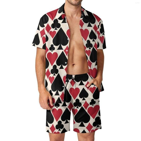 Men's Tracksuits Poker Cards Men de praia define cassino divertido camisa casual conjunto de camisas de verão shorts 2 peças traje vintage plus size