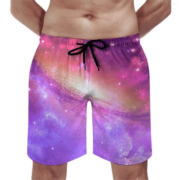 Shorts masculinos colorido roxo estrela placa galáxia arte impressão casual calças curtas correndo surf design de secagem rápida troncos de natação