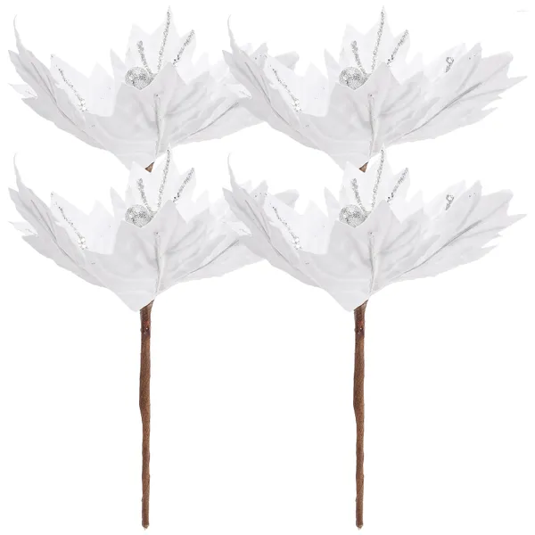 Fiori decorativi 4 pezzi albero di Natale composizione floreale ornamenti ghirlanda fai da te artificiale glitter casa matrimonio accessorio di stoffa Natale finto