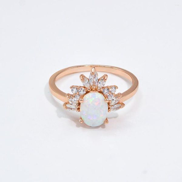 Eheringe S925 Sterling Silber Ovaler Mondstein Micro-Set Diamant Roségold Ring für Damen Mode Vielseitig