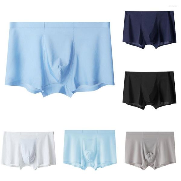 Underpants Mens Ice Silk Underwear U Convex Boxer Sólidos Briefs Shorts Fina Respirável Bolsa Troncos Calcinhas de Cintura Baixa para Homem