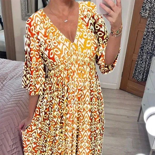 Casual Kleider 2023 V-ausschnitt Floral Meer Urlaub Kleid Urlaub Strand Rock Lose Lange Retro Backless Vestidos