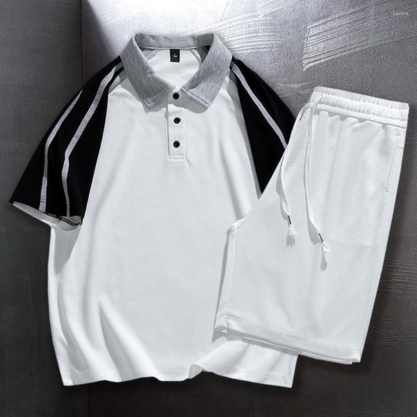 Мужские спортивные костюмы 2023, летние шорты, комплект из 2 предметов, повседневная корейская модная одежда, брендовая уличная одежда, лоскутные футболки