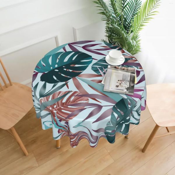 Masa bezi tropikal muz yaprağı baskılı yuvarlak 60 inç bezler kapak polyester masa örtüsü yıkanabilir