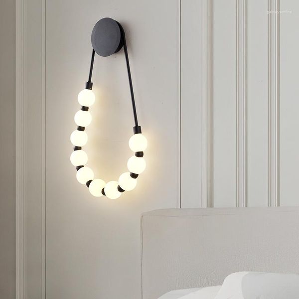 Lâmpada de parede Art Deco Colar LED Ouro Preto Metal Branco Acrílico Bola Iluminação Sconce para Foyer Cabeceira Corredor Corredor