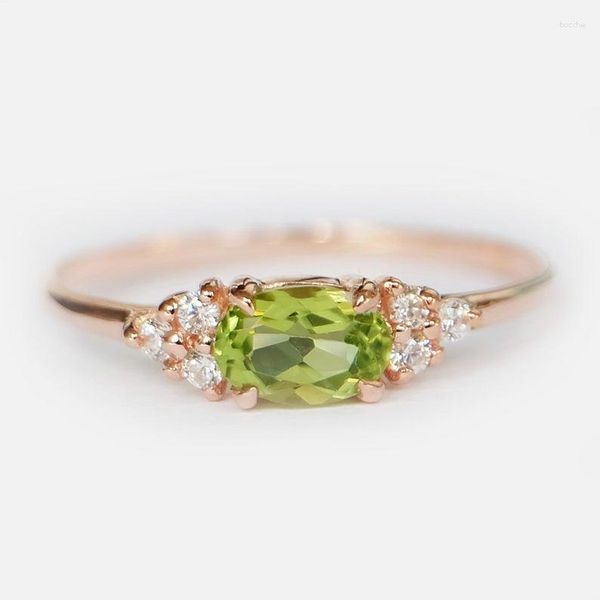 Anéis de casamento luxo feminino oliva verde cristal pedra anel charme rosa ouro para mulheres bonito noiva zircão noivado