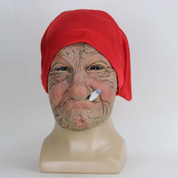 Partymasken Rauch Oma Realistische Alte Frauen Gesichtsmaske Halloween Schreckliche Latexmaske Gruseliger voller Kopf Gruseliges Faltengesicht Cosplay Requisiten 230906
