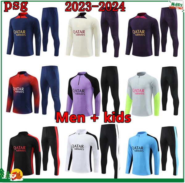 23 24 men and kids soccer tracksuit jersey maillot kit 2023 2024 Paris mbappe mens football jerseys training tracksuits jacket chandal survetement foot