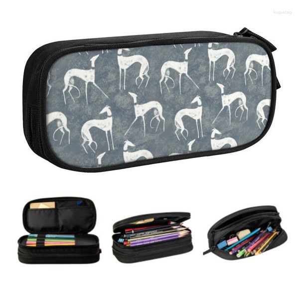 Sacos cosméticos Bonito Greyhound Whippet Dog Branco Galgos Lápis Casos para Meninos Gilrs Grande Capacidade Saco Papelaria