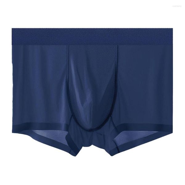 Mutande Boxer da uomo sexy Slip senza cuciture in seta di ghiaccio Slip intimo ultrasottile Pantaloncini alti elastici Tronchi trasparenti