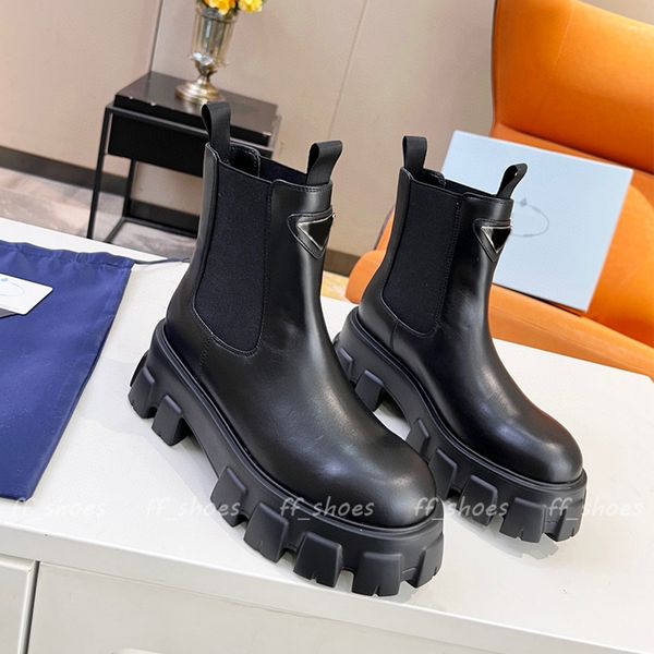 Designer-Stiefeletten für Damen, modisch, Monolith, glänzendes Leder, kurzer Stiefel, runder Kopf, Schwarz, Weiß, Rosa, Blau, hochwertige Damen-beiläufige Schuhe mit dicken Sohlen