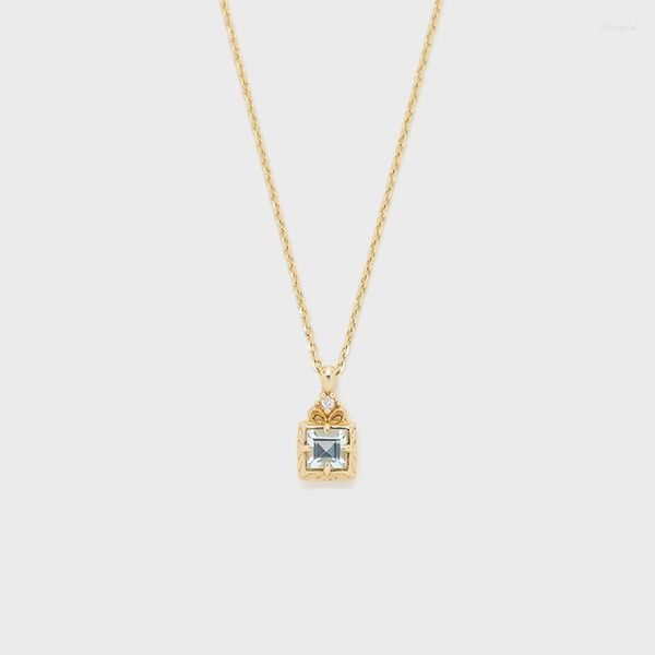 Ожерелья с подвесками, очаровательное позолоченное ожерелье 925 пробы с квадратным морским синим сокровищем, циркониевое ожерелье, женские украшения, подарок на день Святого Валентина для девочек