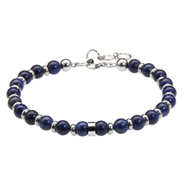 Strang Klassischer Stil, Modeschmuck für Männer und Frauen, 6 mm, Marineblau, Lapislazuli, Edelstahl-Kettenarmbänder