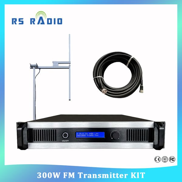 Trasmettitore FM per stazione radio di trasmissione ad alta potenza da 300 W 350 W con antenna esterna e kit di cavi