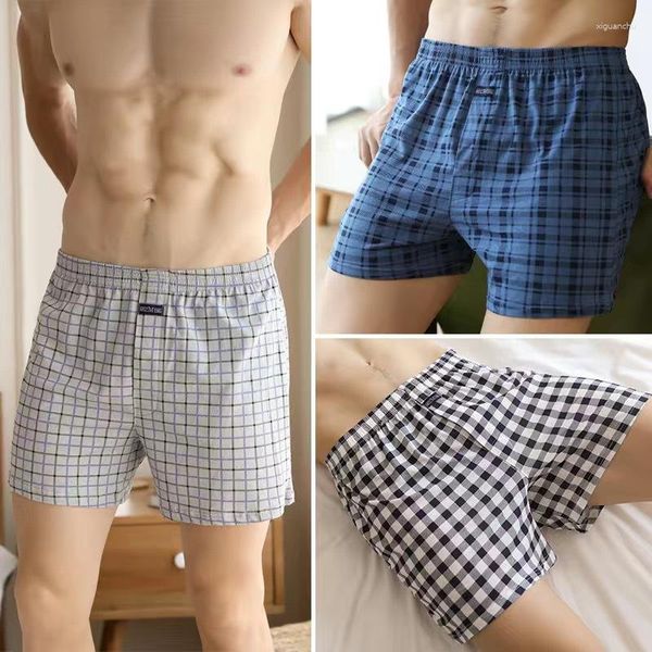 Cuecas 3 pçs/lote roupa interior de algodão puro masculino solto calças de canto plano boxer grande cintura alta shorts casa sleepwear alk102