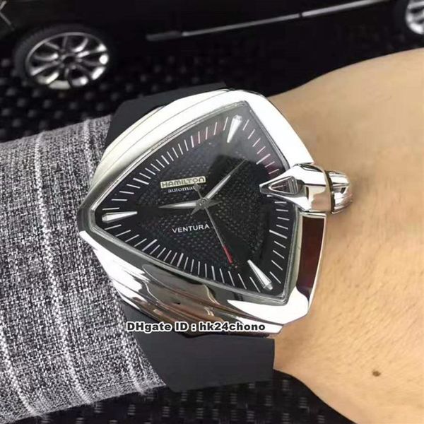 Novo relógio de alta qualidade de 7 estilos Ventura XXL Elvis Aço inoxidável A2824 Relógio automático masculino H24655331 Mostrador preto com pulseira de borracha Gent255j