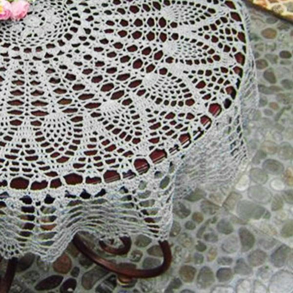 Toalha de mesa redonda de algodão mão crochê oco toalha de mesa de jantar de casamento