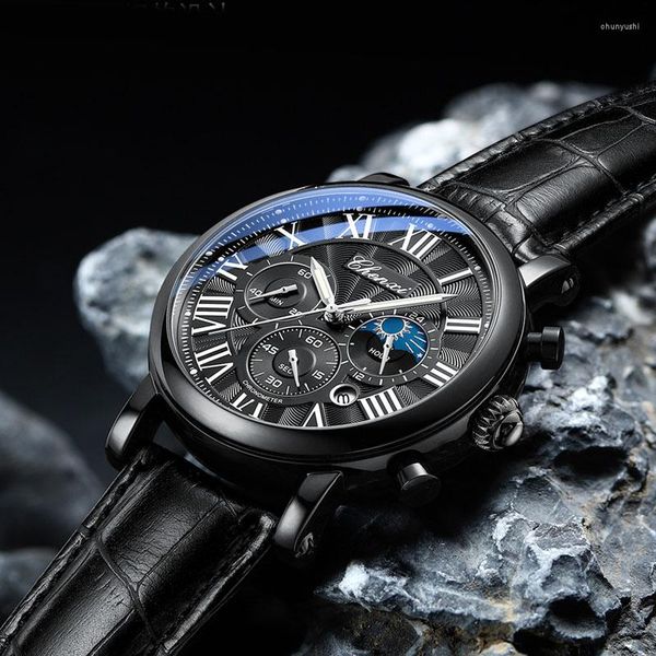 Armbanduhren CHENXI Herrenuhr Top Businessuhren Komplettkalender Mondphase Chronograph Quarz Geschenke