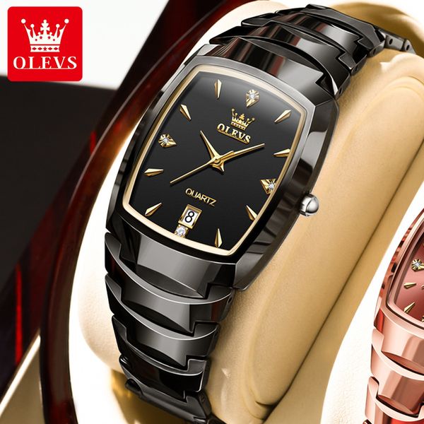 Наручные часы OLEVS Brand Fashion Tonneau Dial Desig Вольфрамовая сталь Кварцевые часы для мужчин Спортивные водонепроницаемые часы с календарем Роскошные мужские часы 230905