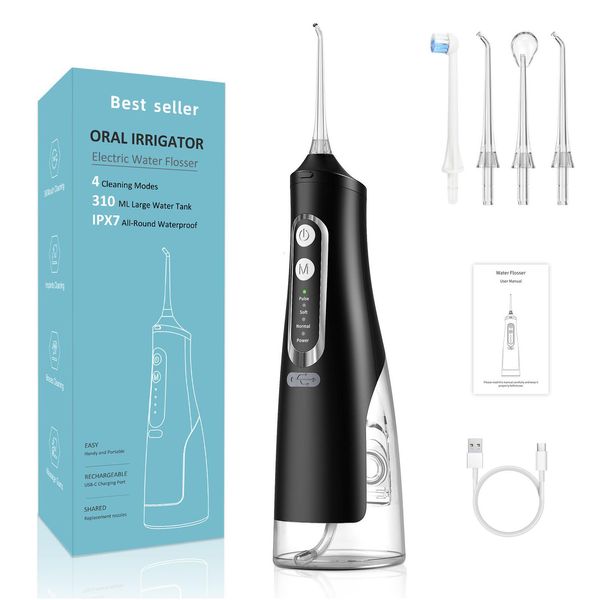 Altro Irrigatore portatile per l'igiene orale 310 ml Usb ricaricabile Sciacquone per denti Dentale Acqua Pick Flosser Jet 4 ugelli Detergente per denti Dro Dhxav