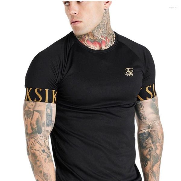 Homens camisetas 2023 Sik Camisa de Seda Homens Verão Manga Curta Compressão Camiseta Malha Tops Tee Marca Roupas Masculinas Moda Casual T-shirts