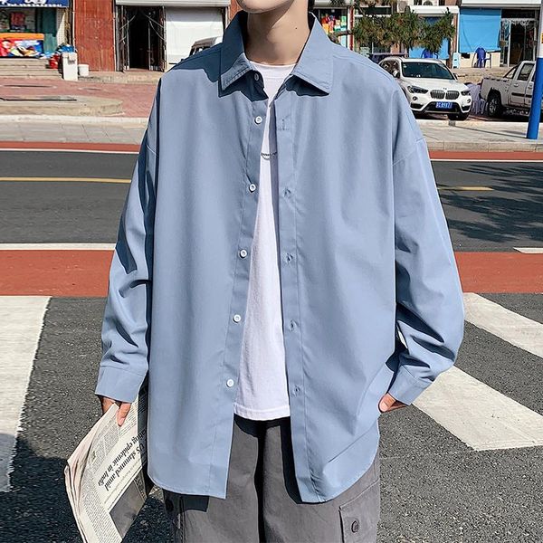 Männer Casual Hemden MrGB Langarm Hemd Mann Lose Drehen Unten Kragen Große Größe Solide Tops Bluse Koreanische Taste Ärmeln marke Streetwear