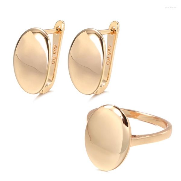 Halskette Ohrringe Set Wbmqda Mode Glänzend Baumeln Ring Sets 585 Rose Gold Einfache Oval Frauen Hohe Qualität Täglich Edlen Schmuck