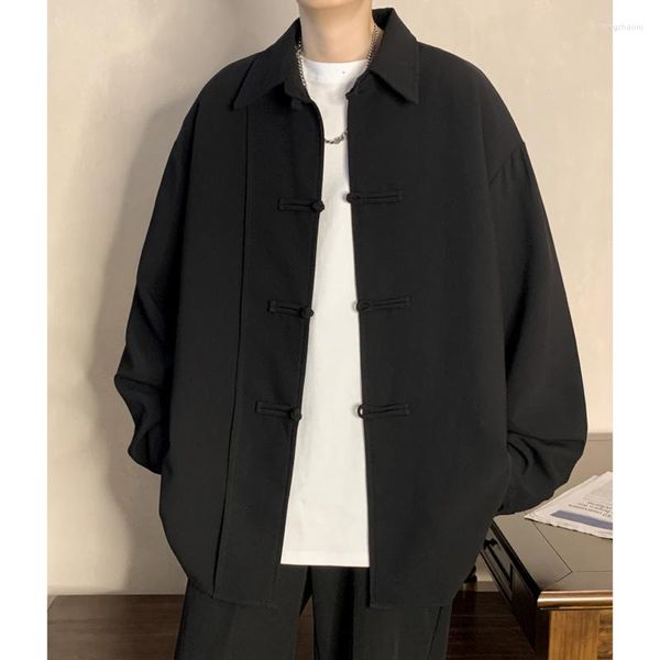 Men's Jackets Spring Chinese Style Button Up Mid Length Shirt Bf Design Sense Niche Long Sleeved Couple Top Middle Mountain Coat