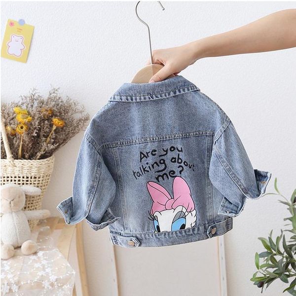 Jaquetas moda desenhos animados margarida denim jaqueta para meninas casaco primavera outono crianças outerwear crianças jaquetas casuais traje 2-7 anos 230905