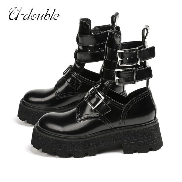 Botas preto verão saltos moda mulheres curto tornozelo para meninas retro estilo britânico respirável sandálias primavera festa punk sapatos 230905