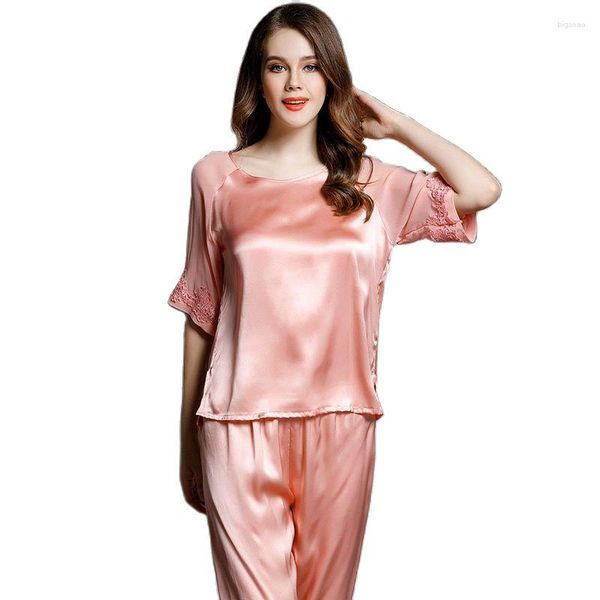 Damen-Nachtwäsche T77142 Damen-Pyjama-Sets aus Seide für den Frühling und Sommer