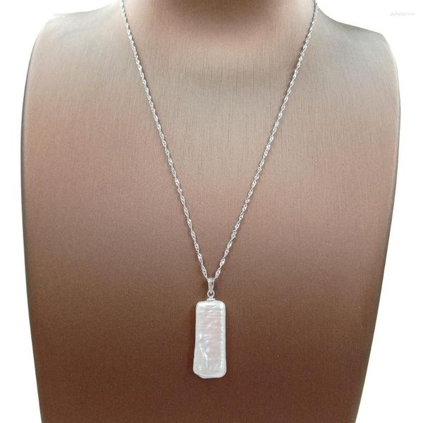 Ожерелья с подвесками, природный пресноводный жемчуг, 25X12 мм, большой ПРЯМОУГОЛЬНИК, форма барокко, серебряная цепочка 925 пробы, длина 18 дюймов