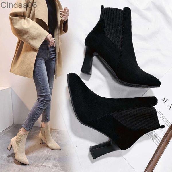 2023 outono inverno botas designer das mulheres versão coreana manga pontiaguda meias curtas botas de moda feminina meninas meias botas sapatos