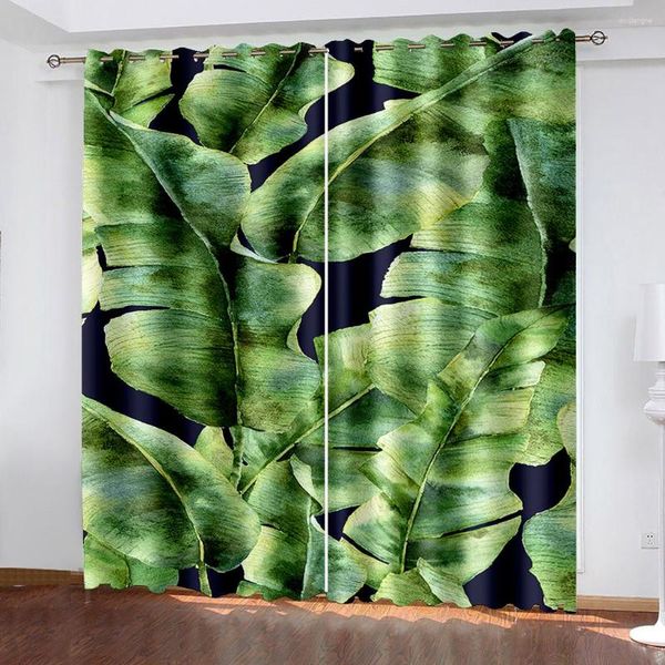 Vorhang Fenster Blackout Luxus 3D Vorhänge Ölgemälde Banana Leaf Set Für Schlafzimmer Wohnzimmer Büro El Hause Wand Dekorativ