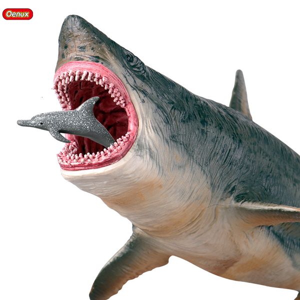 Action Figures giocattolo Oenux Savage Marine Sea Life Megalodon Action Figure Classic Ocean Animals Big Shark Fish Modello Collezione PVC Giocattolo per bambini Regalo 230905