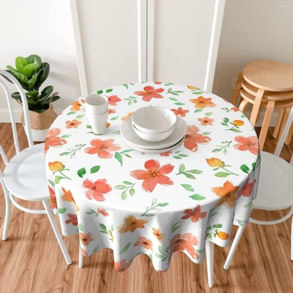 Toalha de mesa redonda flor laranja rosa floral toalha de mesa redonda 60 polegadas capa à prova d'água para cozinha decoração de casa piquenique ao ar livre