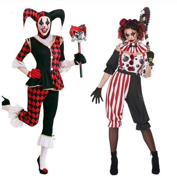 Ocasiões especiais Trajes de Halloween para Mulheres Crianças Palhaços Cosplay Meninos Meninas Mal Terrível Feio Circo Maquiagem Bola Traje Conjunto 230906