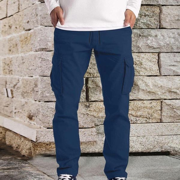 Pantaloni da uomo Uomo Primavera e Autunno Stile Sciolto di grandi dimensioni Per il tempo libero Tre borse String Tooling Multi tasca Punta dritta Slip Band 13 8 Semplice