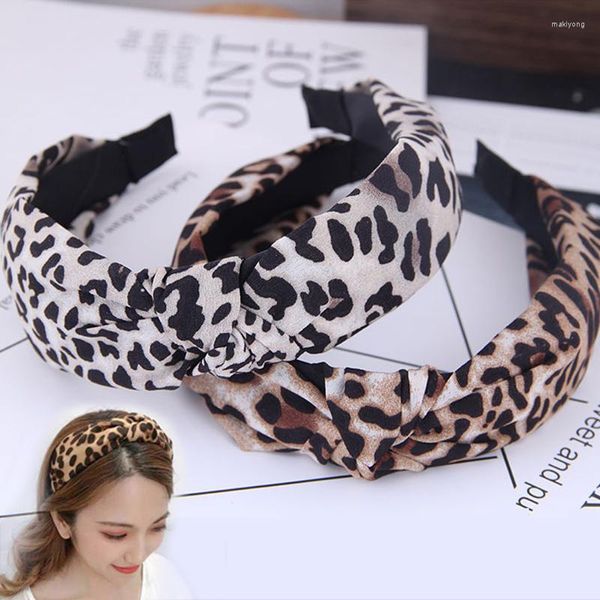 Grampos de cabelo na moda leopardo impressão hairband couro elástico lado largo bandana para mulheres menina simples nó turbante acessórios headwear