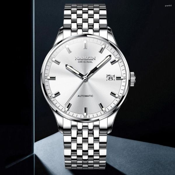 Relógios de pulso vestido relógio luxo masculino relógios automáticos moda auto-vento negócio mecânico nh35 movimento relógio luminoso namkin