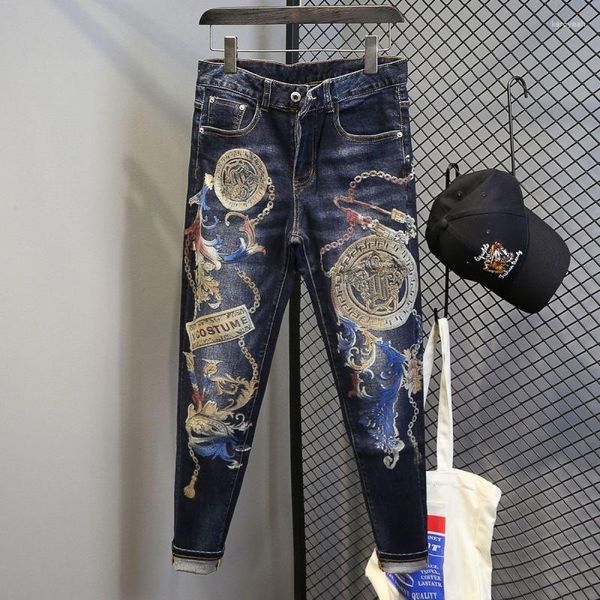 Мужские джинсы с зауженным рисунком для мужчин с принтом в стиле хип-хоп, мотоциклетные мужские ковбойские брюки, летние брюки высокого качества, прямые брюки Xs