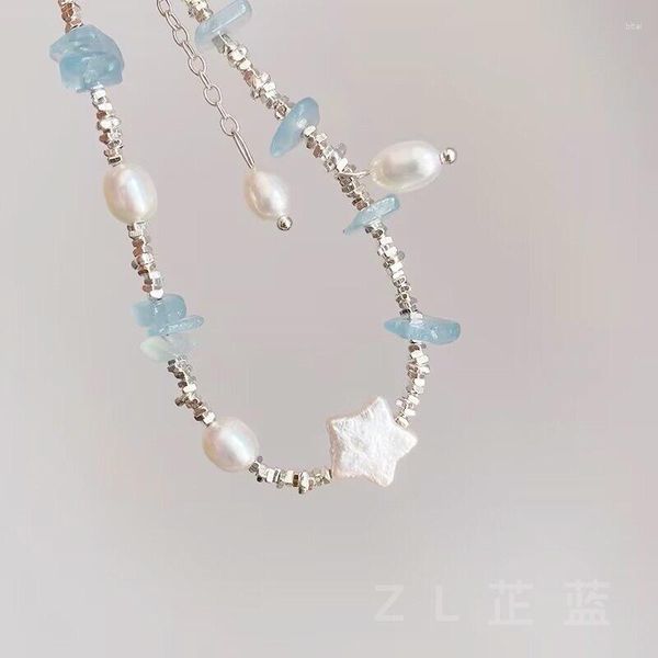 Braccialetti a maglie Bracciale in argento 925 dal design di nicchia Tesoro blu Stelle barocche spezzate Perla femminile