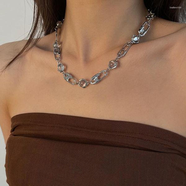 Ketten Süße und coole Persönlichkeit transparente Perlen gespleißte Pin-Halskette Hip Hop würzige Mädchen-Schlüsselbeinkette