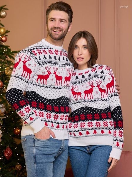 Erkek Sweaters 2023 Avrupa ve Amerika Noel Sonbahar Kış Çift Elbise Kadın Elk Jacquard Uzun Kollu Sweater
