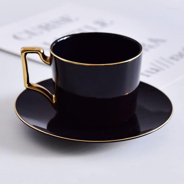 Tazze Piattini Lussuoso set da tè in porcellana pigmentata con tazza da caffè in ceramica e piattino in marmo nero opaco