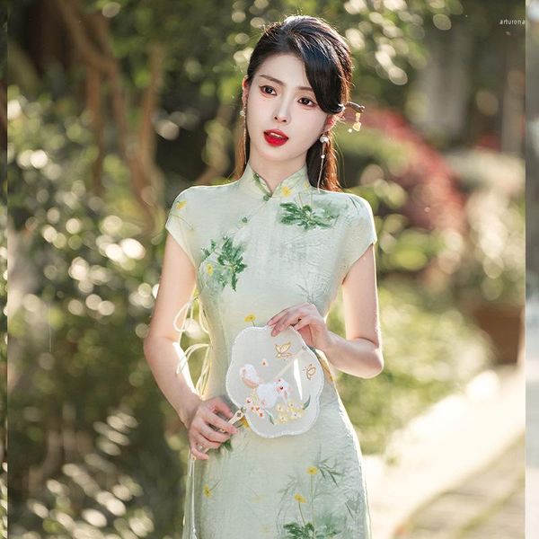 Abbigliamento etnico Elegante estate Ao Dai Cheongsam Moda retrò Dolce doppio strato Moderno Qipao Gonna per ragazze Abito in stile cinese per